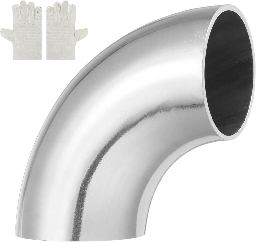 MECCANIXITY 90 Degree Mandrel Bend Elbow with Welding Gloves, 48mm(1-7/8") OD 14 GA/0.08 inch Thickness 304 Stainless Steel 90Exhaust Elbow for Exhaust System, Stair Handrail HVAC