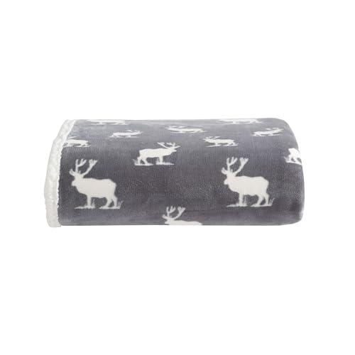 Eddie Bauer - Throw Blanket, Brushed Fleece & Plush Sherpa Bedding, Blanket for Couch & Bed (Elk Stance Grey, 50" x 60")