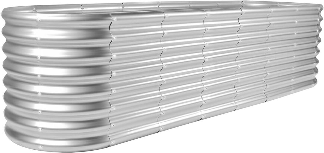 Land Guard 8×2×2ft Galvanized Raised Garden Bed Kit, Raised Garden Boxes Outdoor, Oval Metal Raised Garden Beds for Vegetables, Gray
