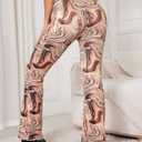 WDIRARA Women's Elastic High Waist Allover Print Floral Bell Bottom Flare Leg Long Pants (S)