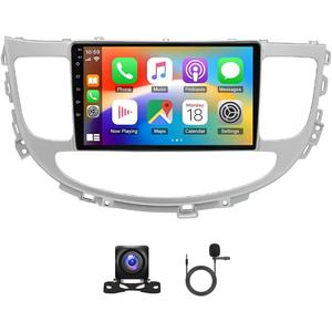 Android 13.0 Double Din Car Stereo for Hyundai Genesis Sedan 2009-2014, 9 HD Touch Scree with Wireless Carplay&Android Auto, GPS/ WiFi/ FM/ SWC/ 1080P Backup Camera/ 5.0 Bluetooth/ AHD Backup Camera/ Mic