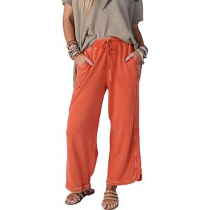 Womens Wide Leg Pants Casual High Waisted Palazzo Pants Lightweight Summer Flowy Beach Pants with Pockets, Size: Medium