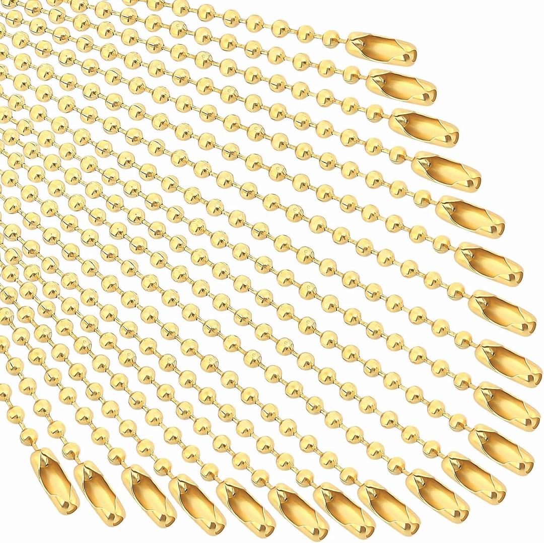 SANNIX 100Pcs Ball Beads Chain, Metal Hanging Chains 4.72 Inch Ball Chain Keychains with Connectors for Hanging Keychain Decoration(Gold)