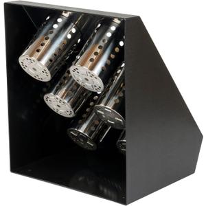Restaurantware-Met Lux 13.78 x 11.42 x 15.94 Inch Flatware Organizer, 1 Standing Cutlery Holder - Includes 6 Stainless Steel Cylinders, Perforated Design, Black Plastic Utensil Holder, For Breakroom
