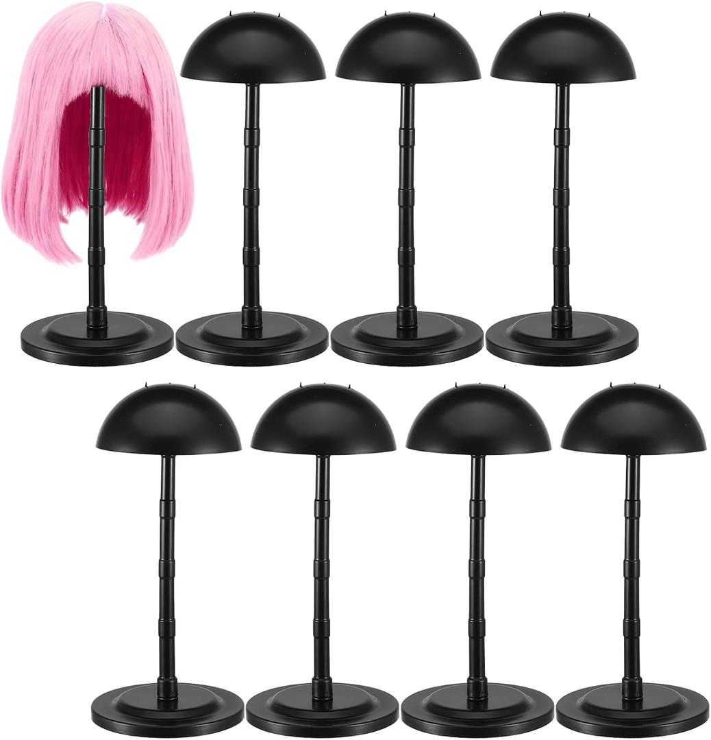 8pcs Wig Stands Wig Head Holders,13.8 Inches Portable Hat Display Stand Travel Wig Holder for Styling Non Slip Stable DIY Practice Hat Holder(Black)