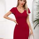 Missufe Women's V Neck Ruffle Short Sleeve Bodycon Summer Casual T Shirt Dress , S