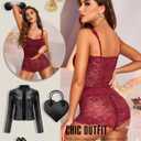 RSLOVE Sexy Lingerie Set for Women - Lace Floral Lingerie High Waist Sleepwear Bra and Panty 2 Piece Sets Pajamas Nightwear (Red, S)