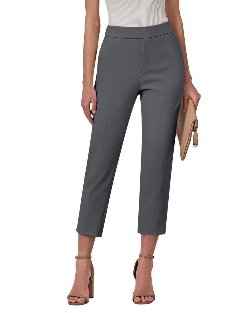 GRAPENT Women's Plus Size Pants Womens Capri Pants Pull On Dress Capris for Women Color Dark Gray Size 20 22 (XXL)