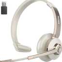 Wireless Headset, Bluetooth Headphones with Microphone Noise Canceling & USB Dongle, Singler-Ear Bluetooth Headset with Mic Mute for Cell Phone Computer Work Office Meetings Trucker Teams Skype Call (Champagne Gold & White)