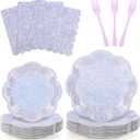 100pcs Lavender Paper Plates and Napkins Party Supplies,Iridescent Disposable 9inch Plates,7inch Dessert Plates and Napkins and Forks,Holographic Tableware for Birthday Wedding Baby Shower,Serves 25