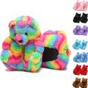 Cute Women's Cozy Fluffy Teddy Bear Slippers,Rainbow Fuzzy Inoor House Shoes with Animal Bear Design,Funny Christmas Birthday Gifts for Women Mom Teee Girls Men