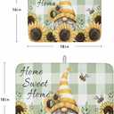 Dish Drying Mat for Kitchen, Farmhouse Dwarf Sunflower Bee Green Buffalo Plaid Absorbent Kitchen Counter Mat, Dish Drying Pad for Dishes, Utensils, Pots and Camping, 18"x24"(1 Panel)