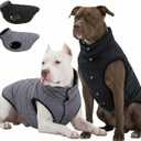 LovinPet Large Dog Puffer Coat, Reversible DownInsulated Winter Jacket, WaterResistant & WindResistant, AntiStatic, Dual-Sided Black & Grey for Cold Weather, L