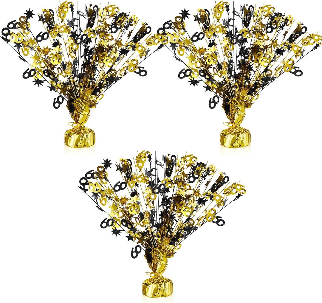 3 Pcs Happy 60th Birthday Table Decorations 60th Birthday Centerpieces for Table Metallic Gold Gleam 60th Wedding Anniversary Decorations Party Supplies for Black and Gold 60 Year Old Party, 14 Inch