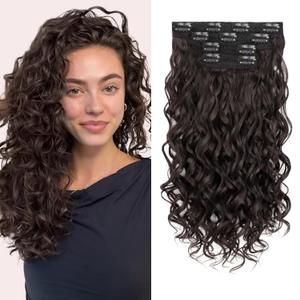 Curly Clip In Hair Extensions, 4PCS 16 Inch Dark Brown Extensions Clip Ins, Lace Weft Short Curly Invisible Natural Hairpieces for Women