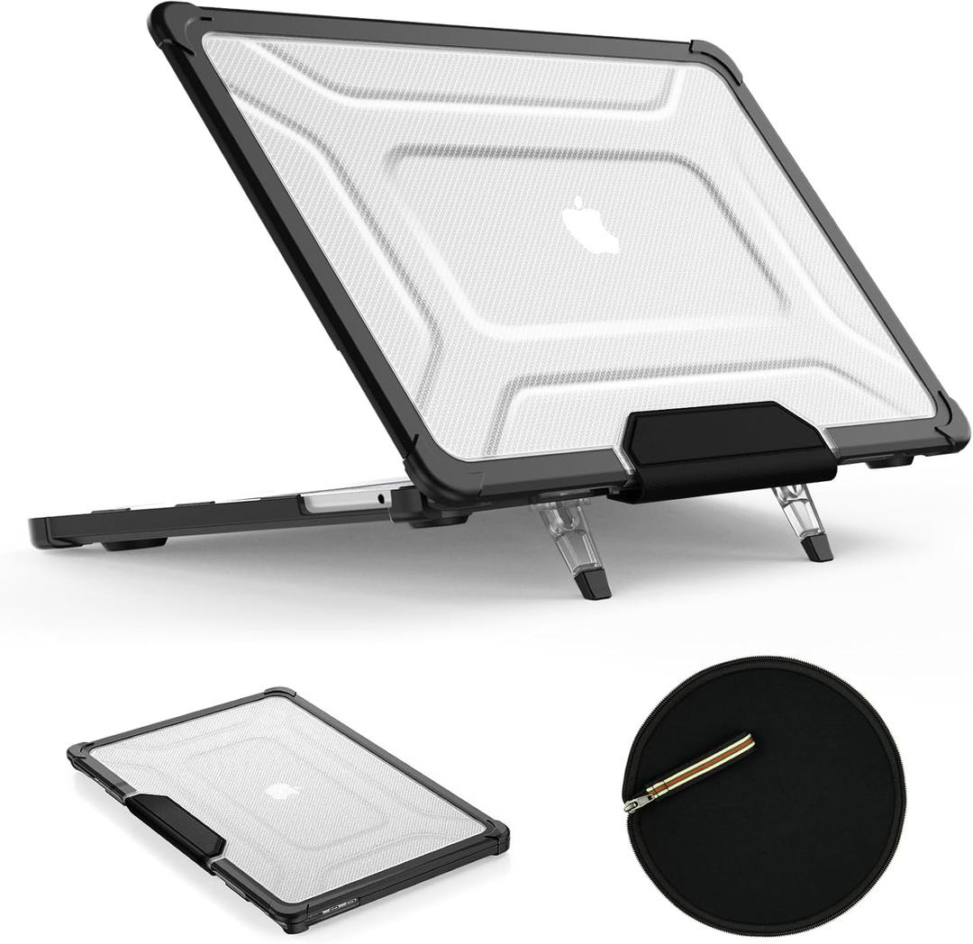 SEYMAC stock Case for MacBook, Shock-Absorbing Protection with Folding Stand &Mouse Pad Case for MacBook Pro 14 inch, HardBlack