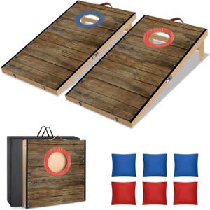 Portable Cornhole Board Set 2 ft x 1 ft Cornhole Set with 6 Bean Bags Foldable Cornhole Game for Kids and Adult Indoor or Outdoor Backyard Corn Hole Toss Games (Dark-colored Wood)