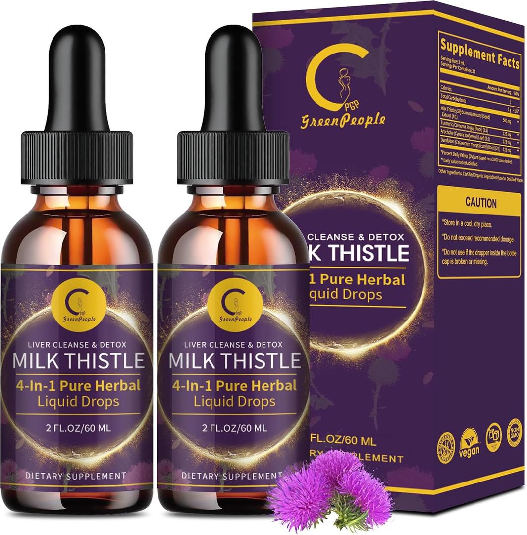 (2 Pack) Milk Thistle Liquid Drops for Liver Cleanse Detox & Repair, Milk Thistle Supplement with Dandelion Root, Artichoke & Turmeric for Liver Support and Immune Health, Vegan, Non-GMO, 4 FL OZ, Exp Date Not Found