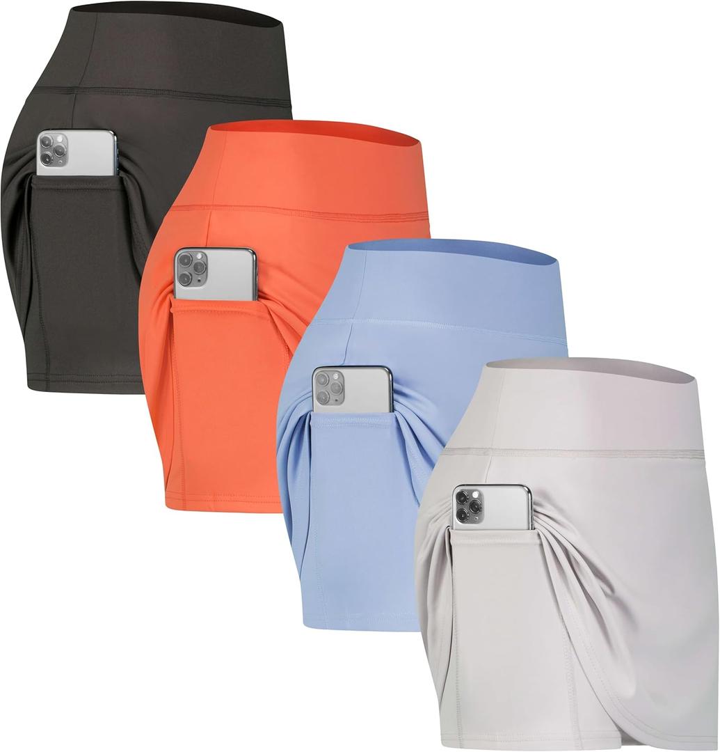 Real Essentials 2 Pack: Women's Active Skort Lightweight Comfy & Breathable Tennis Golf Skirt (Large, Black and Orange)