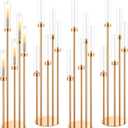 Tessco for you 5 Arm Candelabra Centerpieces for Tables 42.5'' Tall Floor Candle Holder Metal Candlestick Stand with Acrylic Lampshade for Wedding Holiday Birthday Party Decor(Gold,4 Set)