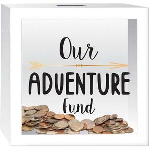 Prinz White Adventure Fund Money Savings Piggy Bank for Adults, Kids Savings Box Change Jar, 6' x 6' Wooden Shadow Box Prinz White Adventure Fund Money Savings Piggy Bank for Adults, Kids Savings Box Change Jar, 6' x 6' Wooden Shadow Box