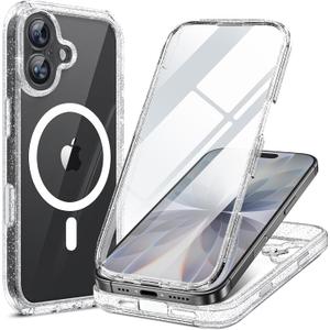 Miracase for iPhone 17 Case 6.3'', Full-Body Military Drop Protection Outdoor Phone case with Built-in Glass Screen &Camera Control, Easy Installation, No Gap, Compatible with MagSafe, Clear Glitter