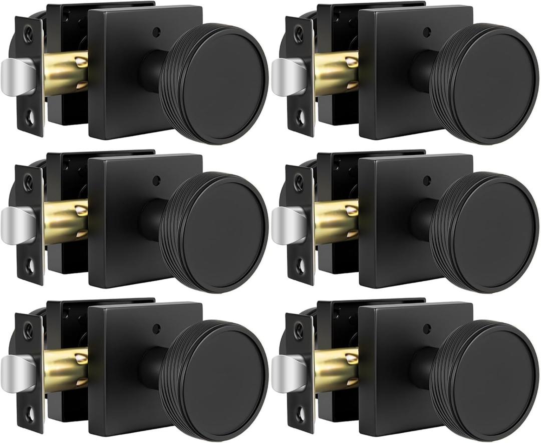 Goldenwarm Interior Door Knobs Black, Zinc-Alloy Modern Matte Black Door Knob Privacy Door Knobs Interior for Bedroom Bathroom, Heavy Duty Square Modern Doorknobs - 6 Pack