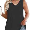 DOLNINE Plus Size Black Tank Top Womens Casual Pleated Flattering Tees Basic V-Neck Lightweigh Shirts, XL