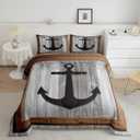 Feelyou Anchor Decor Comforter Set Twin Size Nautical Themed Bedding Set for Boys Girls Teens Ocean Comforter Sea Adventure Duvet Set Gray Quilt Set
