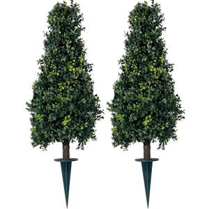Artificial Boxwood Bush Cone 35" Tree UV Resistance Rated with Spike. Easy to Push in The Ground.Plant Looks Great in a Planter Anywhere. Indoor/Outdoor Decor 2 Pack