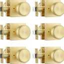 6 Pack Brushed Gold Door Knob with Square Rosette, Heavy Duty Door Knob with Lock, Interior Door Handles for Bath & Bed,