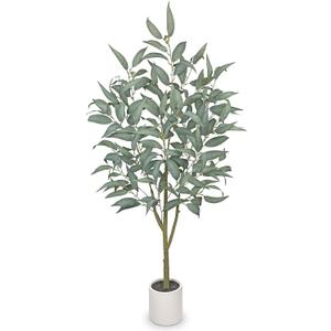 Artificial Eucalyptus Tree in White Pot – 4FT Faux Indoor Plant for Home Décor, Modern Greenery for Living Room, Bedroom, Office – Realistic Silk Leaves, Minimalist Planter