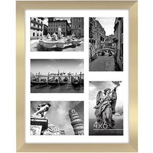 Americanflat 4x6 Collage Picture Frame with Shatter-Resistant Glass - Fits Five 4x6 Photos or Use as One 11x14 Picture Frame - Signature Collection - Collage Frames for Wall Display - Gold