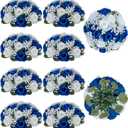 BLOSMON Fake Flowers Ball Wedding Centerpieces 10 Pcs Royal Blue Rose Babys Breath Artificial Flowers Center Pieces Decoration for Table Faux Silk Floral Bouquet Arrangements for Home Party DIY Decor