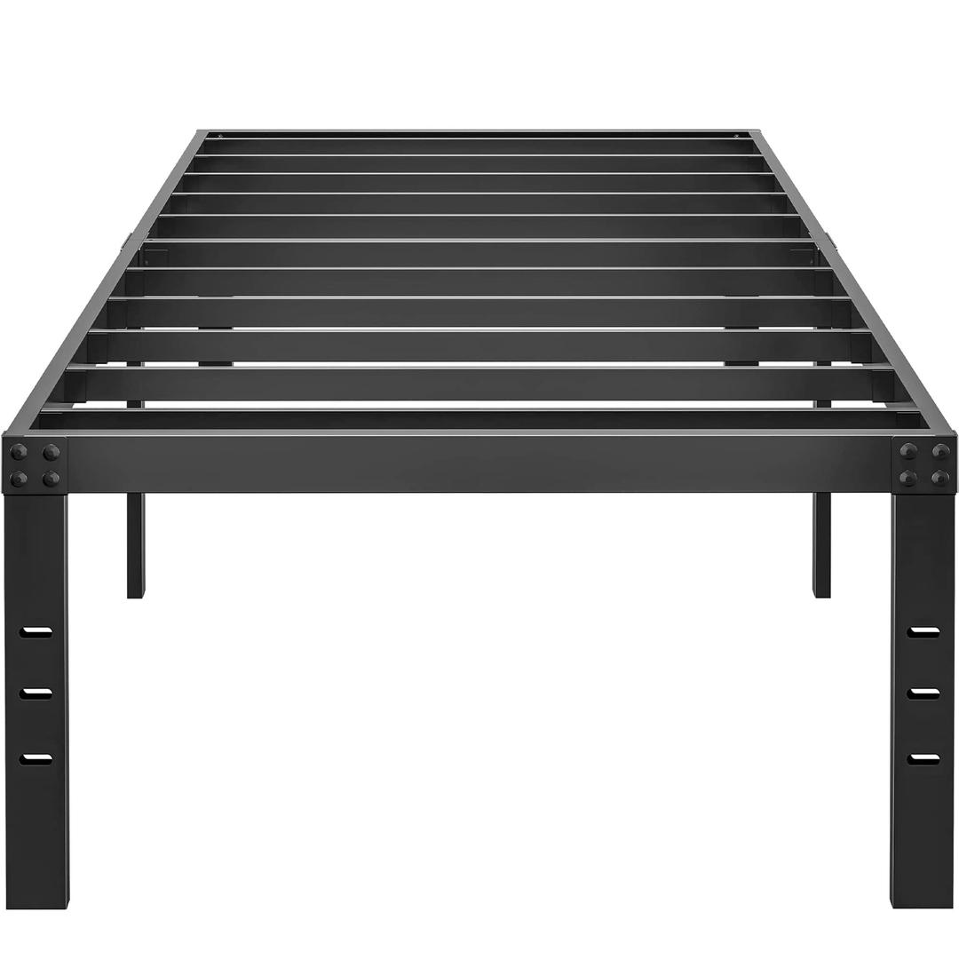 HOBINCHE 16 Inch Twin Size Bed Frame - No Box Spring Needed Heavy Duty Black Metal Platform Mattress Foundation, Non-Slip Noise Free Easy Assembly Steel Slats Bedframes with Cleance Storage
