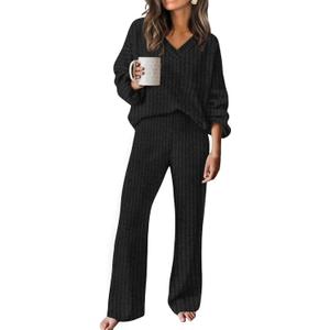 RUMIA Lounge Sets for Women 2026 Vacation Matching Track Suits Sweater Fall Outfits (Large, Black)