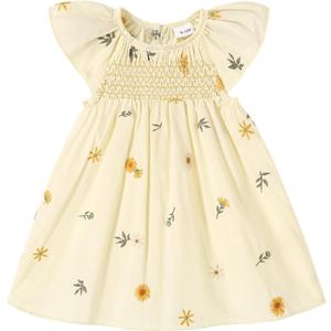 JEELLIGULAR Baby Girl Summer Dress Smocked Flutter Sleeve A-Line Beach Dresses with Back Button Toddler Sundress (Beige)