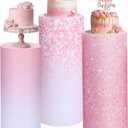 Mindsoft Set of 3 Gradient Pink Glitter Spandex Cylinder Stand Covers for Party, Flexible Cylinder Pedestal Covers, Dessert Tables Display for Birthday Party Wedding Baby Shower Backdrop Decor