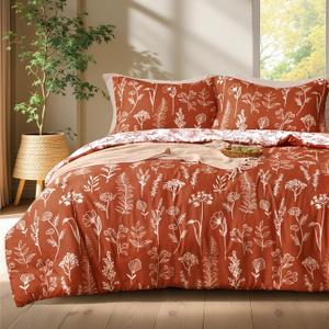 Joiedomi King Size Comforter Set Terracotta, 3 Pieces Floral King Bedding Set with 1 Soft Reversible Botanical Comforter and 2 Pillow Shams, Bed in a Bag for All Seasons