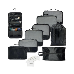 9 Piece Set Packing Cubes - Suitcase Organizer, Cute Packing Cubes, Travel Bag Organizer Luggage, Toiletry & Makeup Bag, Gifts for Women, Teachers and Gradutes-Black
