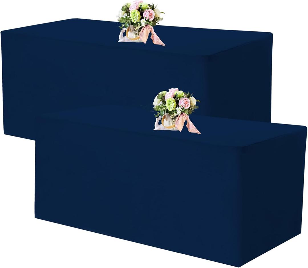 Fivenl 2 Pack Fitted Tablecloths 72 x 30 Inch, Navy Blue Rectangle Table Clothes for 6 Foot Tables, Washable Polyester Fabric Table Cover for Parties, Wedding, Banquet, Trade Show (Navy Blue, 6FT)