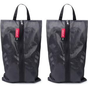 pack all Plus-Sized Shoe Bag for Travel, Water-Resistant Shoe Pouch for Gym, Odor-Resistant Soccer Cleats Bag for Sport (Black, 2-Pack)
