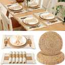 Boho Wedding Placemats Set of 6 - Handmade Farmhouse Rustic Table Decor, Natural Cotton Burlap and Corn Husk Woven Round & Rectangular Mats for Bridal Shower, Reception & Holiday Hosting