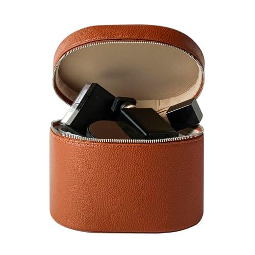 Makeup Bag Vanity Case with Divider and Handle, Aesthetic Makeup Bags, Waterproof PU Leather Toiletry Bag for Women Girls, Portable Cosmetic Organizer Bag (01Brown)