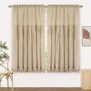 Likiyol Linen Curtains for Living Room 63 Inch Length Farmhouse Window Curtains for Bedroom with Ruffle Light Filtering Curtain Rustic Country Drapes Rod Pocket Window Treatments, Linen, 2 Panels