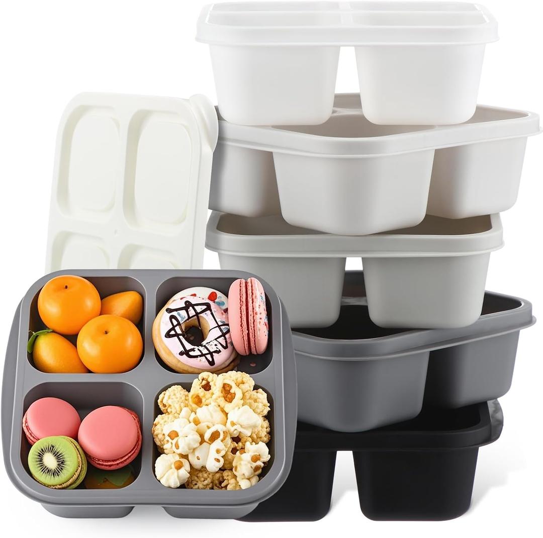 Honeydak 5 Pack Snack Containers 4 Compartment Bento Snack Boxes Reusable Lunchable Containers with Lids Divided Meal Prep Lunch Food Storage Box for School Work Travel(Black and White Ombre,Equal)