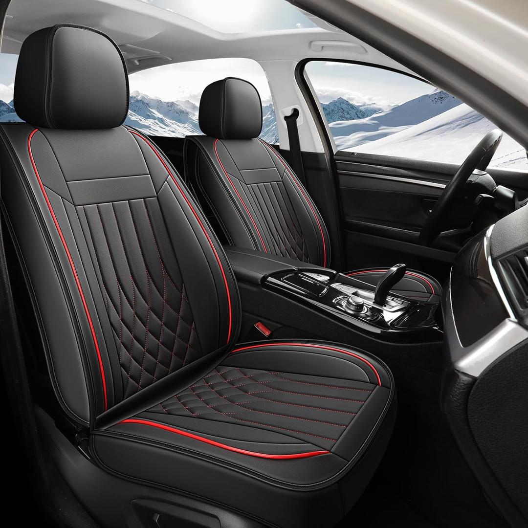 Car Seat Covers Full Set, Faux Leather Seat Covers, Car Seat Protectors Waterproof Anti-Slip, Truck Seat Covers Fit for F150 F250 F350 F450 Ram 1500 2500 3500 Tundra, BlackRed