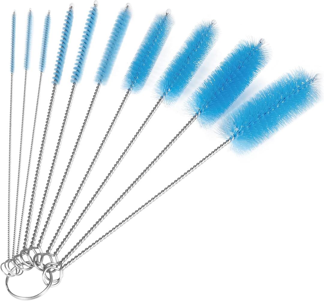 CiaraQ Bottle Cleaning Brushes, 8 Inch Nylon Tube Brush Set, Cleaner for Narrow Neck Bottles Cups with Hook, Set of 10pcs. (Blue)