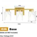 3-Light Bathroom Light Fixtures, Modern Vanity Lights, Gold Metal Wall Lamp with White Marble Glass for Bathroom, Mirror, Living Room, Bedroom, Cabinet, Porch, Hallway, E26 Base