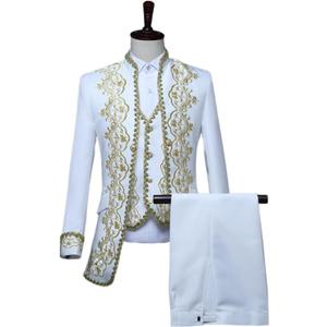 CAMDOM Mens Victorian Costume Suit Party Fancy Dress Coats and Jackets Medieval Prince Palace Stage Cosplay Outfit Set (3X-Large, White)